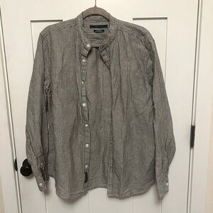 Perry Ellis Linen Blend Classic Striped button Down Long Sleeve Shirt Medium